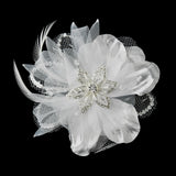 Crystal Rhinestone Matte Satin & Organza Bridal Flower Hair Clip with Brooch Pin 8106