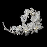 Silver Fabric Freshwater Pearl & Rhinestone Flower Hair Clip 9634
