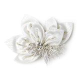 Ornate Ivory Floral Hair Clip with Rhinestone Accentuations 9635
