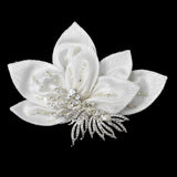 Ornate Ivory Floral Hair Clip with Rhinestone Accentuations 9635