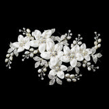 Silver Ivory Freshwater Pearl & Rhinestone Flower Hair Clip 9636