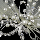 Silver Ivory Pearl, Rhinestone & Ribbon Design Hair Clip 9637