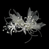 Silver Ivory Pearl, Rhinestone & Ribbon Design Hair Clip 9637