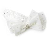 Silver Ivory Pearl & Rhinestone Accented Bow Hair Clip 9638