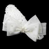 Silver Ivory Pearl & Rhinestone Accented Bow Hair Clip 9638