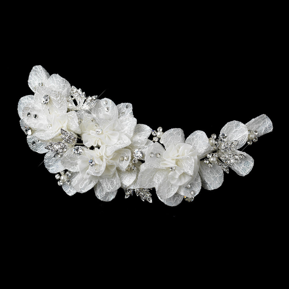Pearl & Rhinestone Accent Lace Floral Hair Clip 9641