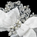 Pearl, Rhinestone & Bugle Bead Accent Flower Hair Clip 9642
