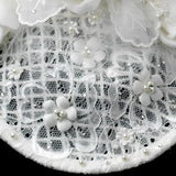 Elaborate Ivory Flower Russian Tulle Pearl Bridal Hair Cap Clip 9672