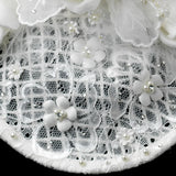 Elaborate Ivory Flower Russian Tulle Pearl Bridal Hair Cap Clip 9672