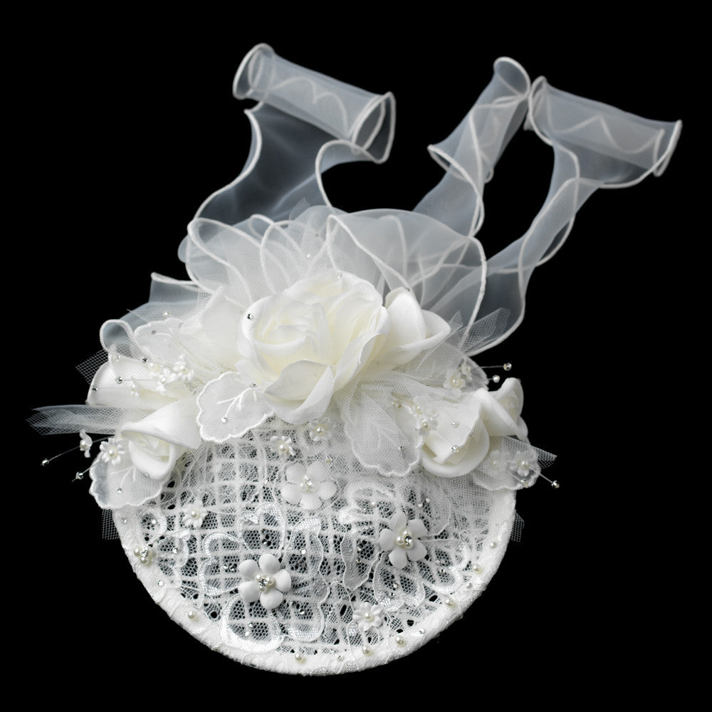 Elaborate Ivory Flower Russian Tulle Pearl Bridal Hair Cap Clip 9672