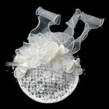 Elaborate Ivory Flower Russian Tulle Pearl Bridal Hair Cap Clip 9672