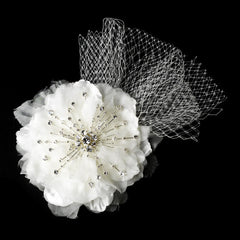 Couture Rhinestone Flower Hair Clip with Russian Tulle 9855