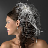 Captivating Birdcage Veil Comb with Feathers & Austrian Crystals 1135