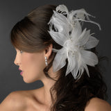 Large Bridal Feather Comb Headpiece 1538 White or Ivory