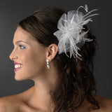 Luxurious White or Ivory Tulle & Feather Bridal Comb w/ Austrian Crystals 3201