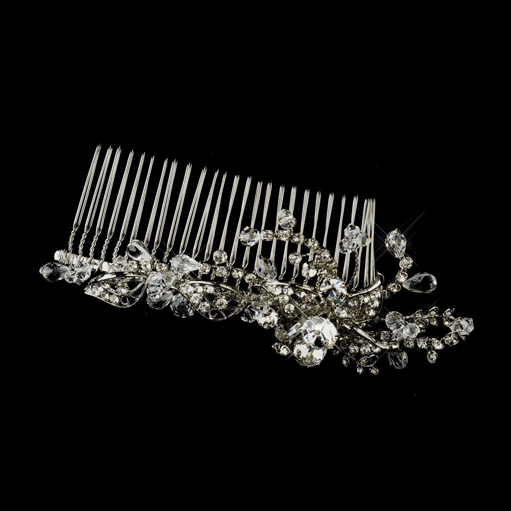 Antique Silver Clear Crystal & Rhinestone Comb 3644