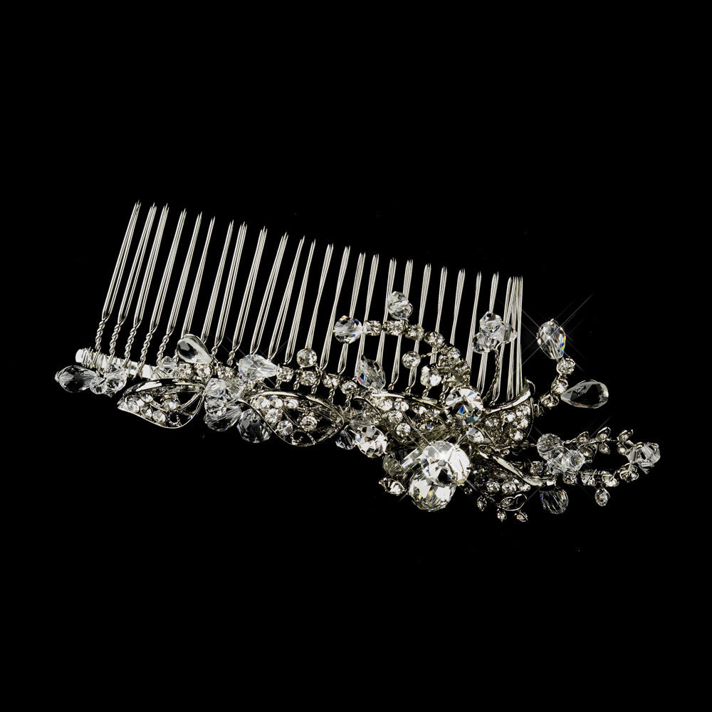 Antique Silver Clear Crystal & Rhinestone Comb 3644