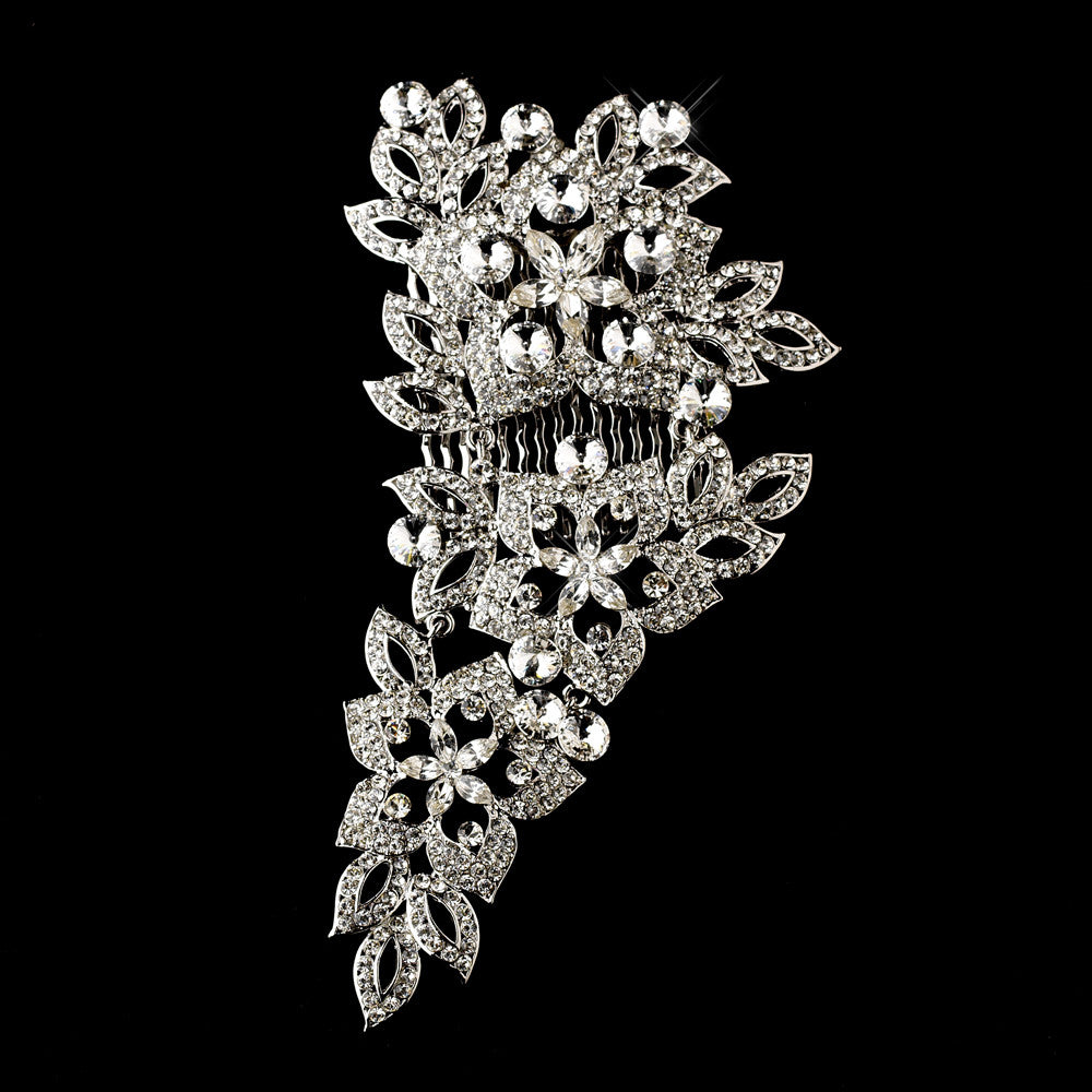 Antique Silver Swarovski Crystal Comb 405