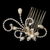 Silver or Gold Clear Floral Rhinestone Side Comb 4285