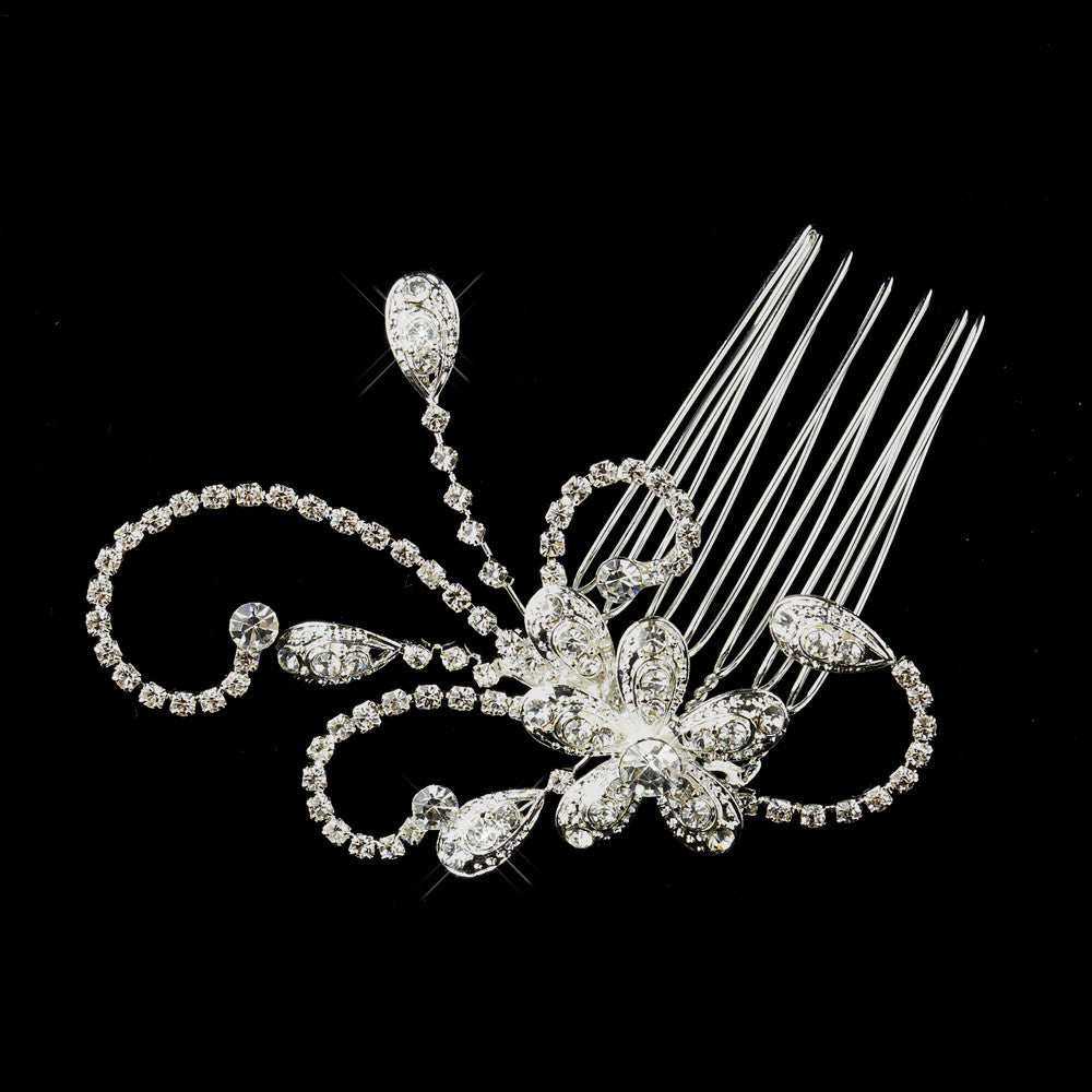 Silver or Gold Clear Floral Rhinestone Side Comb 4285