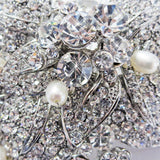 Antique Rhodium Silver Rhinestone & Freshwater Pearl Comb