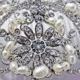 Rhodium Silver Rhinestone Lace Comb W/ Freshwater Pearl Accents Comb 59