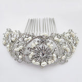 Rhodium Silver Rhinestone Lace Comb W/ Freshwater Pearl Accents Comb 59