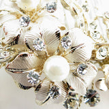 Lt Champagne Gold or Ivory Plated Rhinestone & Ivory Pearl Floral Comb 62