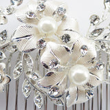 Lt Champagne Gold or Ivory Plated Rhinestone & Ivory Pearl Floral Comb 62