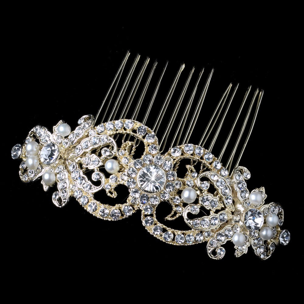 Rhinestone & Freshwater Pearl Bridal Hair Comb 652 Rhodium or Gold