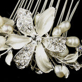 Silver Rhinestone & Freshwater Pearl Flower Bridal Hair Comb 702