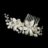 Silver Rhinestone & Freshwater Pearl Flower Bridal Hair Comb 702