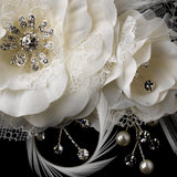 Beautiful Feather Fascinator and Birdcage Face Veil Comb in White or Ivory 755