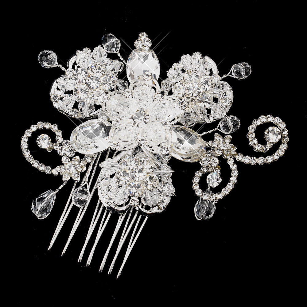 Silver Clear Crystal and Rhinestone Accenting Comb 921
