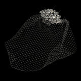 Cage Veil on Antique Silver Rhodium Multi Cut Crystal Side Comb 933