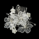 Silver Crystal Organza Flower Bridal Hair Comb 950