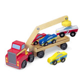 Melissa & Doug Magnetic Car Loader Wooden Toy Set With 4 Cars and 1 Semi-Trailer Truck