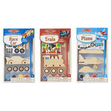Melissa & Doug Decorate-Your-Own Wooden Craft Kits Set - Plane, Train, and Race Car