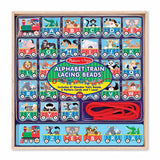 Melissa & Doug Alphabet Train Lacing Beads - 27 Wooden Train Beads, 6 Pattern Cards, and 1 Lace