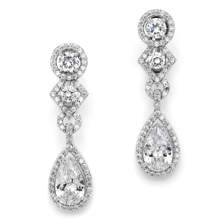 Mariell Art Deco Cubic Zirconia Wedding Earrings with Pear Dangle E037
