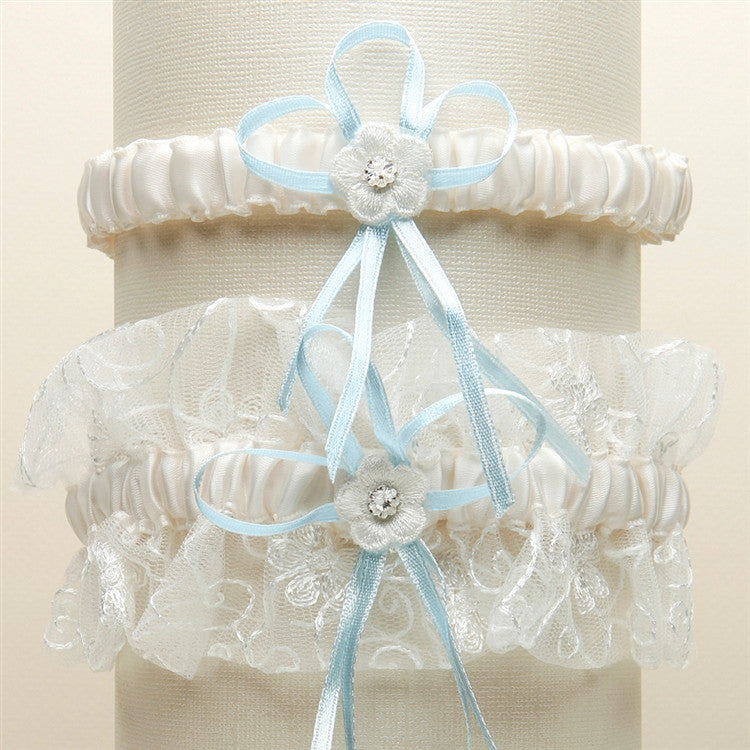 Vintage Wedding Garter Set with Floral Embroidered Tulle G018