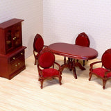 Melissa & Doug Classic Wooden Dollhouse Dining Room Furniture (6pc) - Table, Armchairs, Hutch