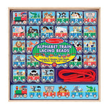 Melissa & Doug Alphabet Train Lacing Beads - 27 Wooden Train Beads, 6 Pattern Cards, and 1 Lace