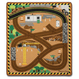 Melissa & Doug Round the Construction Zone Work Site Rug With 3 Wooden Trucks (39 x 36 inches)