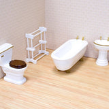 Melissa & Doug Classic Wooden Dollhouse Bathroom Furniture (4pc) - Tub, Sink, Toilet, Towel Rack