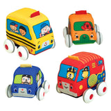 Melissa & Doug K's Kids Pull-Back Vehicle Set - Soft Baby Toy Set With 4 Cars and Trucks and Carrying Case