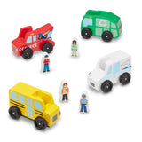 Melissa & Doug Community Vehicles Play Set - Classic Wooden Toy With 4 Vehicles and 4 Play Figures