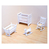 Melissa & Doug Classic Wooden Dollhouse Nursery Furniture (4pc) - Crib, Basinette, Rocker, Rocking Horse
