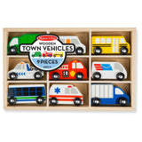 Melissa & Doug Wooden Town Vehicles Set in Wooden Tray, 9pc