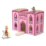 Melissa & Doug Fold and Go Wooden Princess Castle With 2 Royal Play Figures, 2 Horses, and 4pc of Furniture